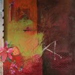 In Flower, Pink Lillies, mixed media on canvas, 115 x 90cm. mounted on board.